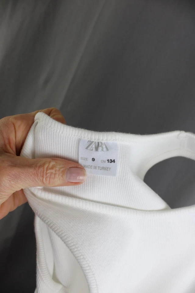 Zara Girls White Cotton Round Neck Sleeveless Bubble Hem Dress Size 9 - Image 3 of 4