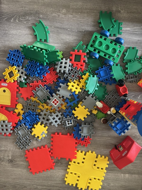 Vintage Little Tikes Wee Waffle Blocks Castle and Road Parts with figures