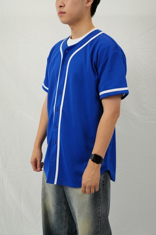 Men's Short Sleeve Plain Button Down Baseball Jersey MLB Team Royal Dodger Blue