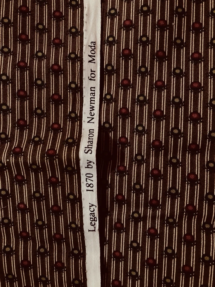 Maroon Lt Brown Abstract Flowers on Stripe Brown Fabric Moda Legacy 1870 Repro - Image 3 of 3