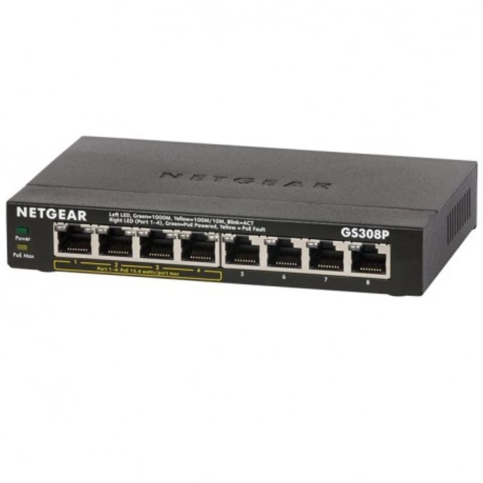 NETGEAR Ethernet Switch 8-Port Gigabit w/ 4-Ports PoE Network Switch Hub GS308P - Image 3 of 4