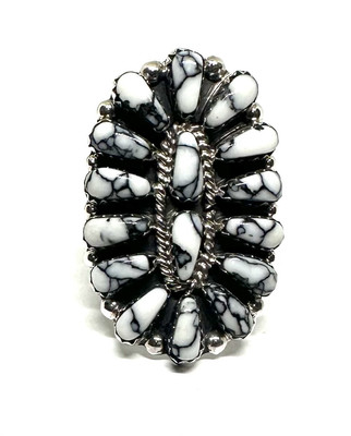 Amerikanische Ureinwohner Sterlingsilber Navajo handgefertigter Howlith Ring Größe 8,75