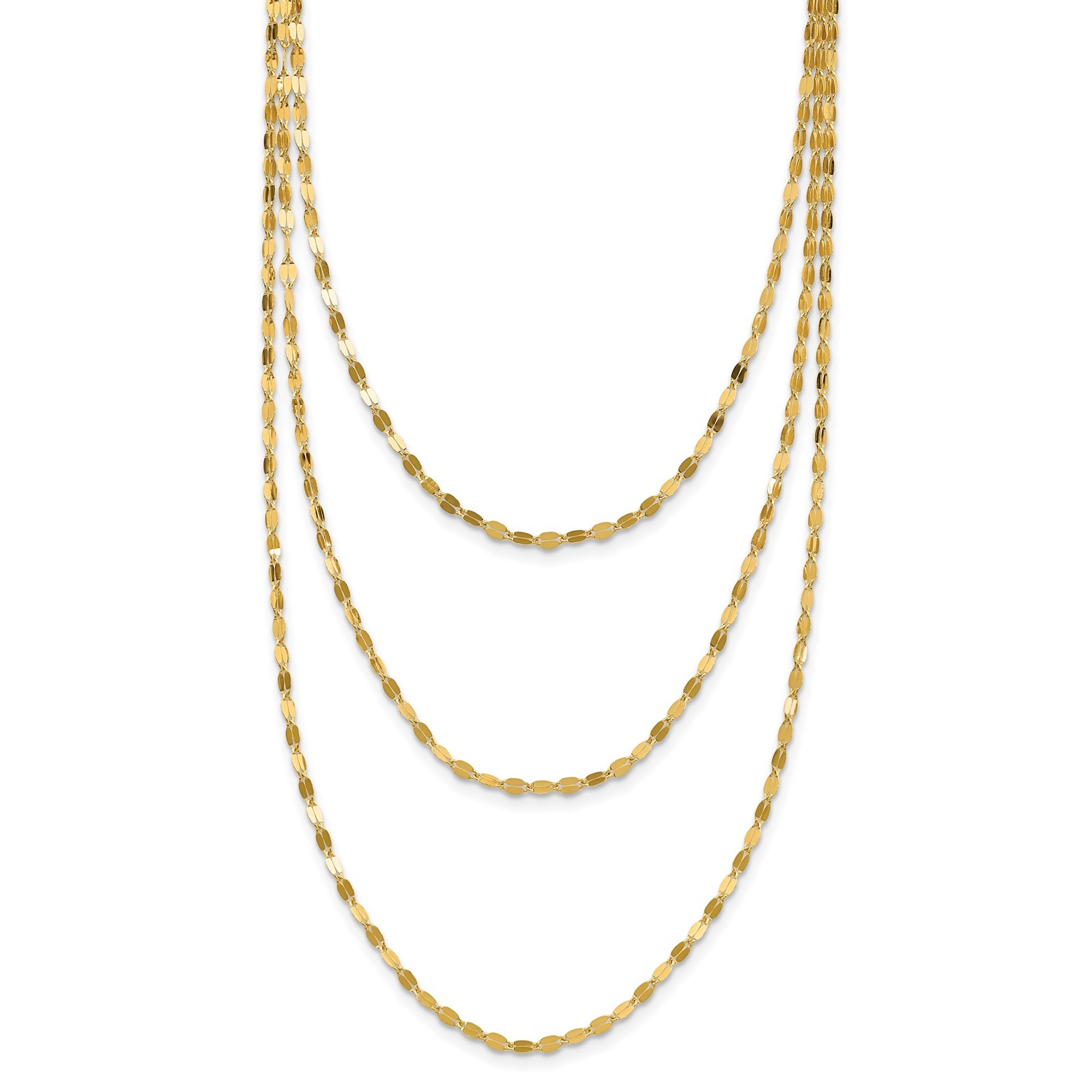 14K Polished Triple Strand Bib Fancy Chain 19.5 inch Necklace Mens Womens