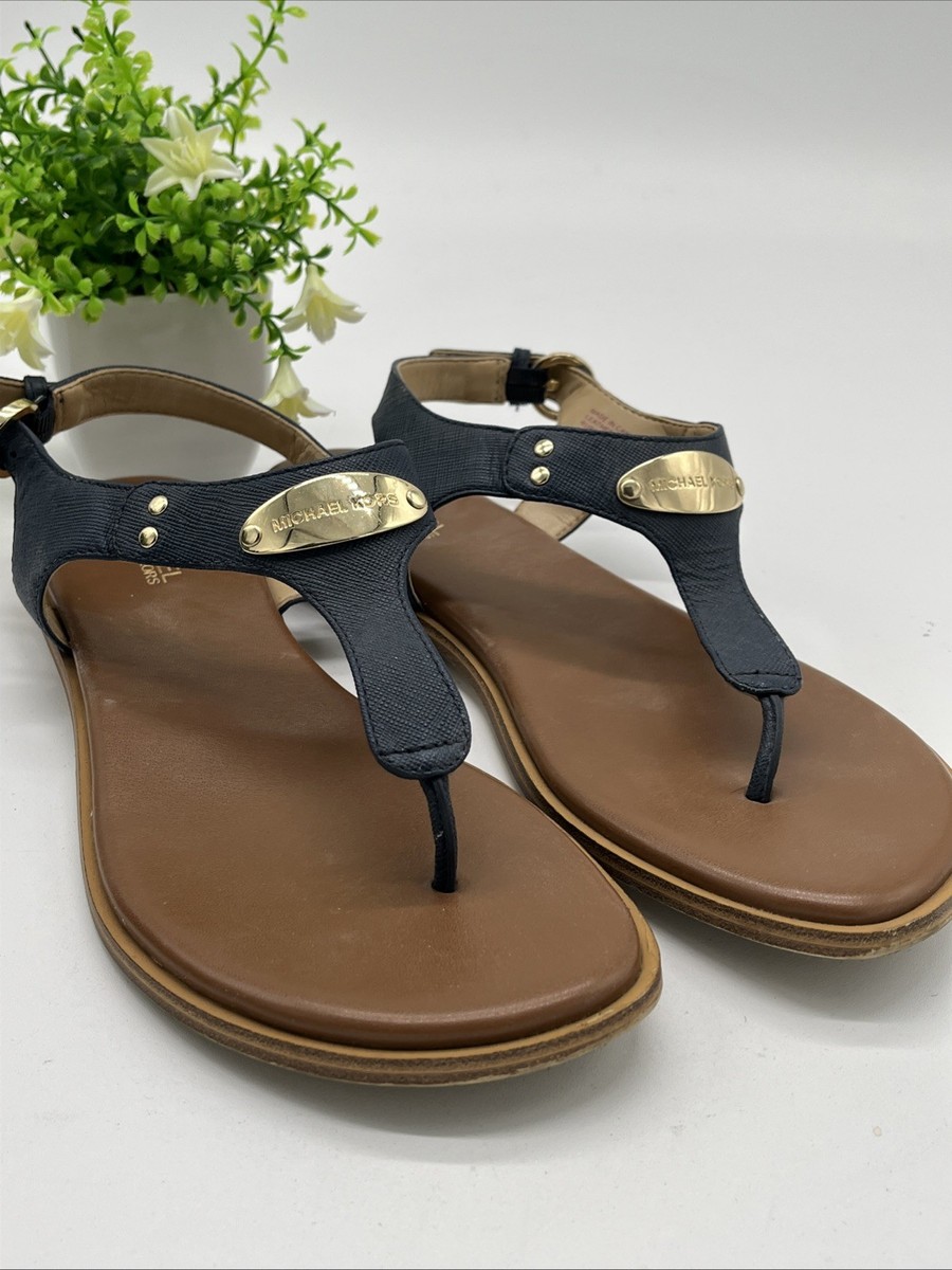 MICHAEL Michael Kors Womens MK Plate Navy Blue Thong Sandals 6M