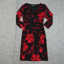 Ralph Lauren Dress Womens 12? Jersey Midi Stretch Long Sleeve Floral VNeck