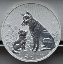 Australia 2022 Piedfort Dingo Mother and Baby Perth Mint 2 Oz Silver .9999 Fine