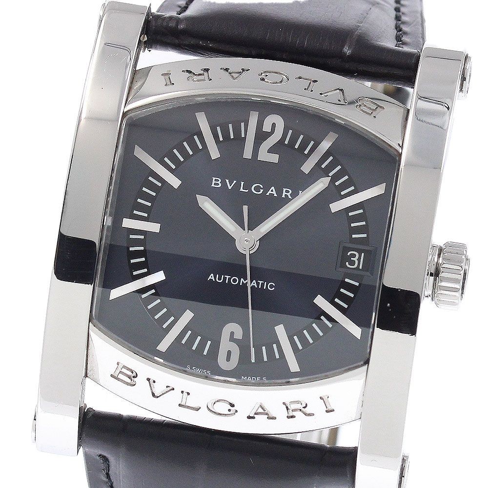 BVLGARI Assioma Men's Automatic Watch Navy Dial SS Leather Box Warranty