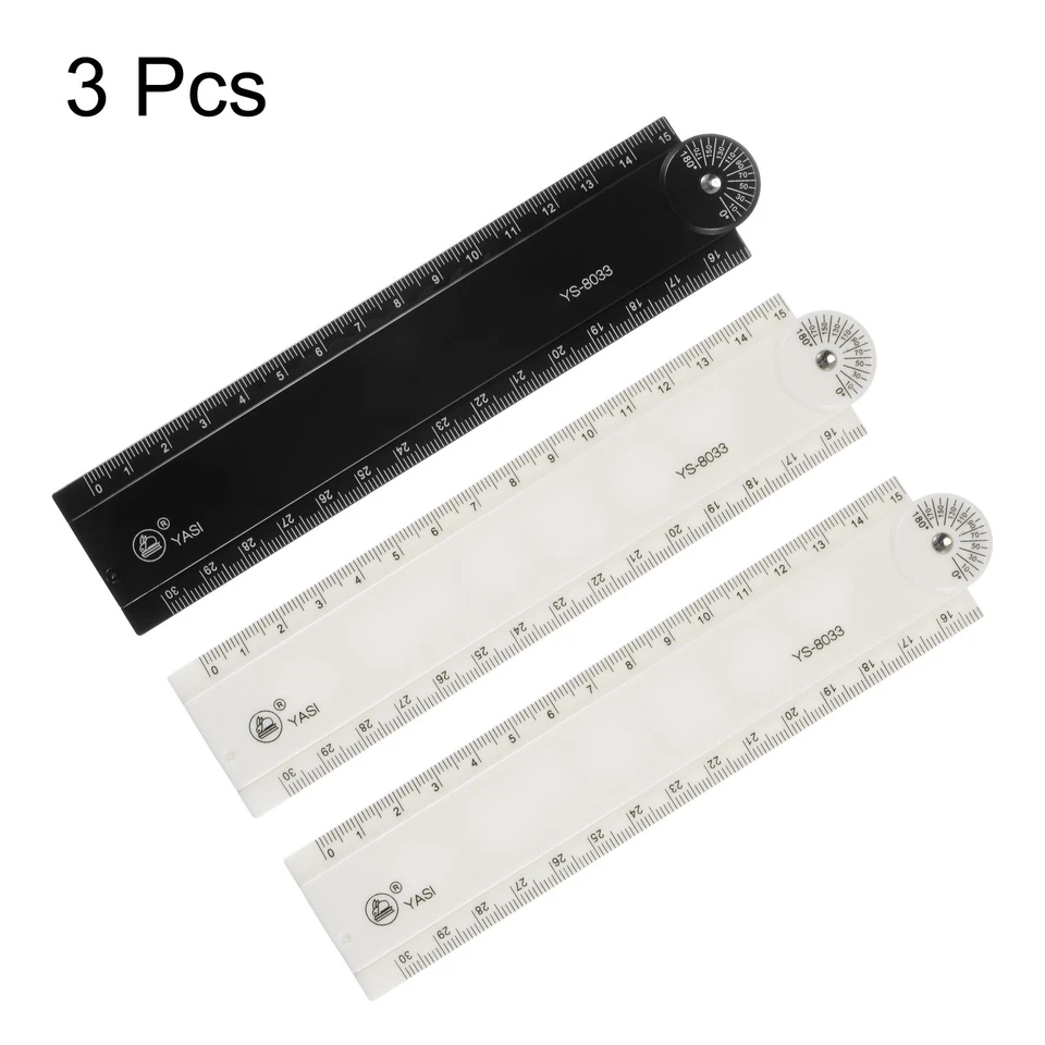 3pcs Folding Ruler 30cm Metric Polystyrene Measuring Tool Black & 2 White - Imagem 3 de 4