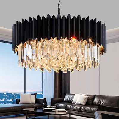 Elegant 24'' Black Crystal Chandelier - 8-Light Ceiling Pendant for Any Room