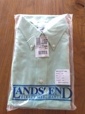 NEW Vtg. Lands' End Mens Sz 17 Long SLEEVE Green Broadcloth Oxford Shirt