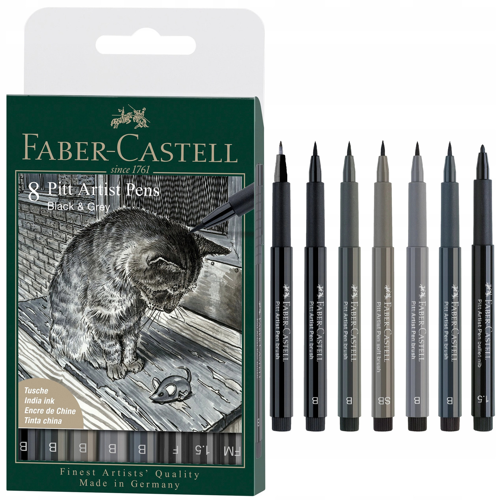4005401671718 FABER-CASTELL Pisaki Artist Pitt 8 GREY-BLACK Faber Castell 7690₽