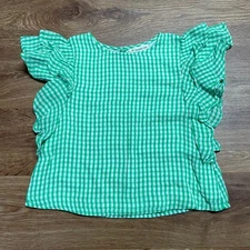 Tucker + Tate Green White Gingham Checked Ruffled Summer Top Size 4 Casual