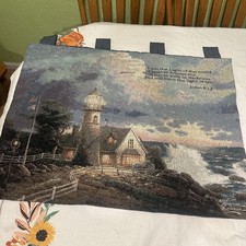 Thomas Kincaid Lighthouse Wall Hanging Panel Tapestry 32"x24". Appr. John 8:12