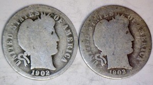 1902 & 1903 Barber Dime SILVER Coins = 2 Coin LOT #1  NR
