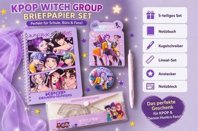 KPOP Witch Group Briefpapier-Set 5-teilig: Notizbuch, Stift, Lineal, Pin