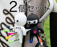 Golf Tee Holder Set of 2 Black and White Ninja Goods for Round Tee Competition