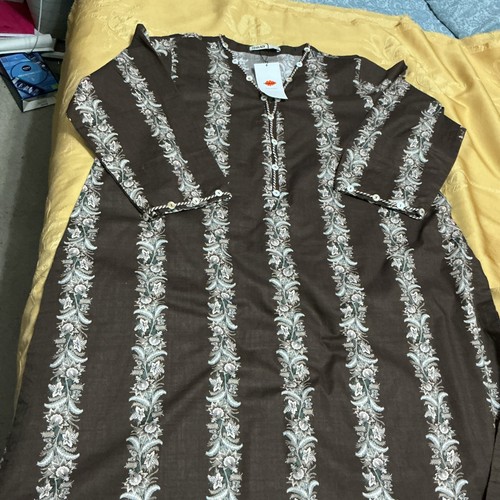 Brand New Khaadi Brown Cotton Printed A-line Style Kurti in Size 14 - Picture 4 of 11