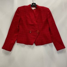 CHRISTIAN DIOR Wool Herringbone Blazer Women's Size 10P Red