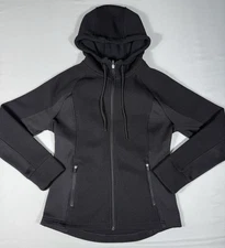 Swiss+Tech Women's Waffle Knit Tech Fleece Hooded Jacket Size S Rich Black