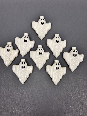 8 Vintage Halloween Plastic Blow Mold Ghost String Light Covers 2.25 