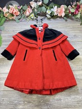 Girls Red Wool Coat Jacket Black Velvet Accents size 6 Rothschild Winter Vtg