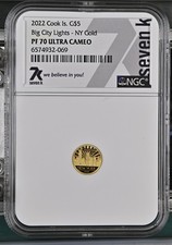 2022 Cook Islands $5 1/2 gram Gold Coin NGC PF-70 Big City Lights - NY Gold
