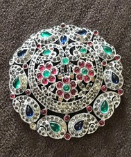 Super Rare! Antique Signed KTF Trifari Peacock Gripoix & Paste Brooch / Pendant