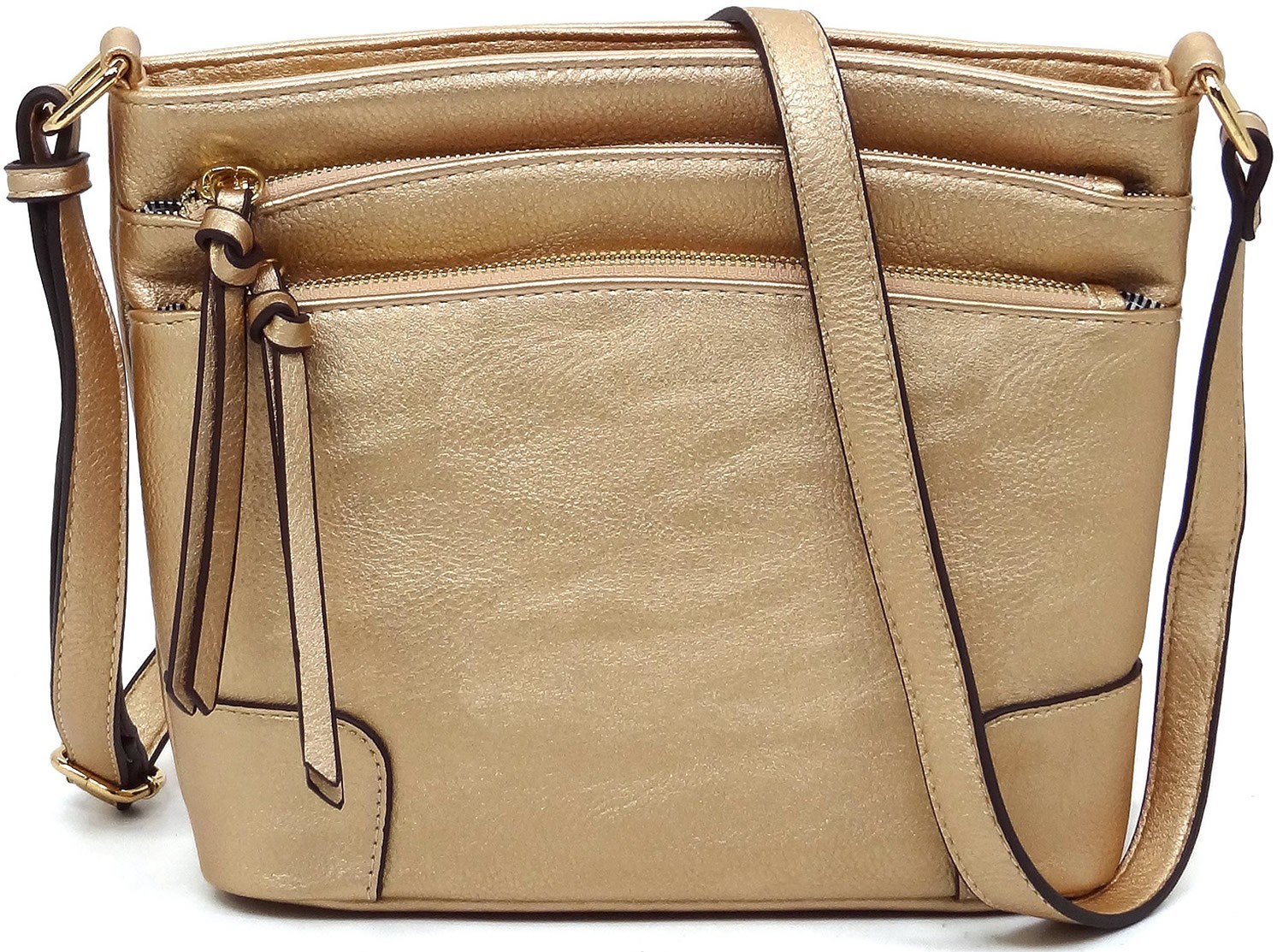 Triple Zip Pocket Womens Crossbody Bag Medium Fashion Handbag