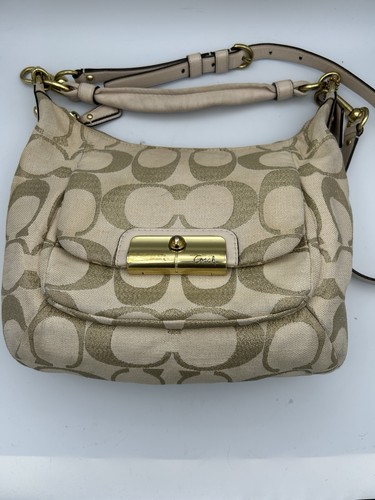 Coach Kristin 14761 Opt Art Hobo Slouch Bag Cream Large Canvas W/Leather Trim