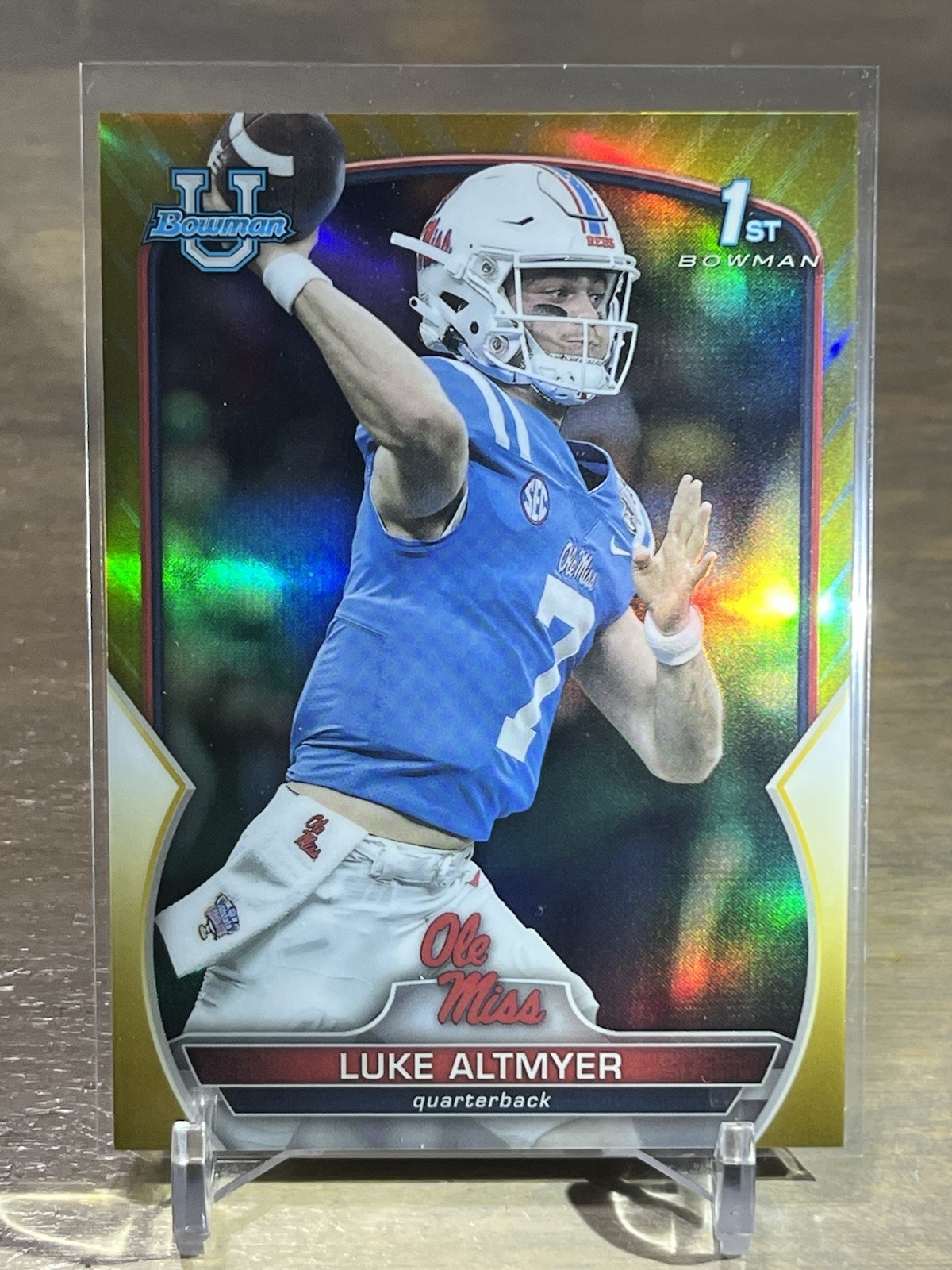 2022 Bowman University Chrome 1st Luke Altmyer Gold Refractor #/50 Illinois QB