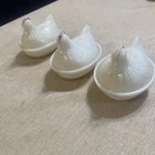 THREE-Hazel Atlas Milk Glass Hen on Nest 4.5" Vintage White Chicken Covered Dish