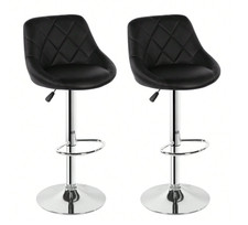 Bar Stools Faux Leather, Black Grey Silver, Kitchen Breakfast Bar,