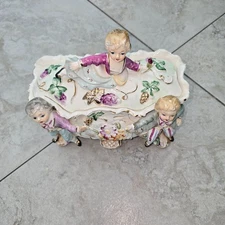 Porcelain Lidded Candy Dish With Fine Design #1450 - Looks To Be Dresden Germany