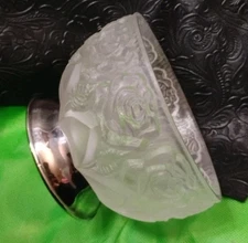 Vtg WILLIAM ADAMS 4.5" Wide Rose Frosted Glass Bowl Silver-plated Footed Italy!
