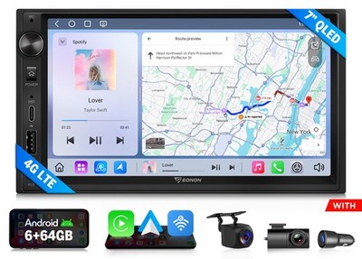 2DIN Android Auto 7'' QLED 6+64 Car Stereo Radio Wireless CarPlay GPS Sat Nav USB