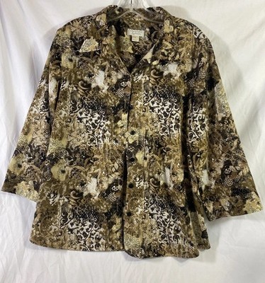Christopher Banks XL button-down blouse half sleeve brown polyester 2009