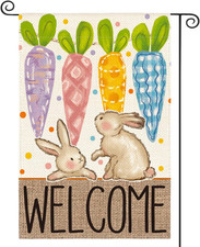 Welcome Easter Garden Flag 12X18 Inch Double Sided Outside, Bunnies Carrots Yard