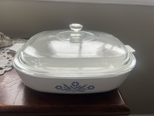 Vtg Corning Ware P-10-B Blue Cornflower 10 In. Square Dish with Lid - 1969-1972