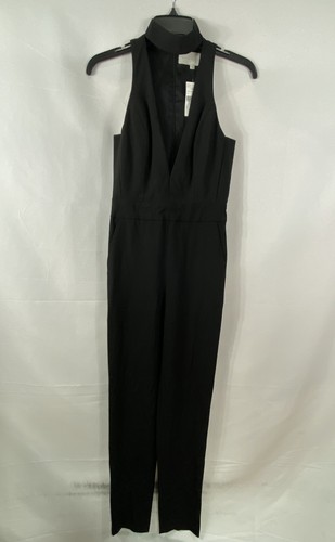 Michelle Mason Women's Black High Collar V-Neck Sleeveless Jumpsuit NWT Sz 0