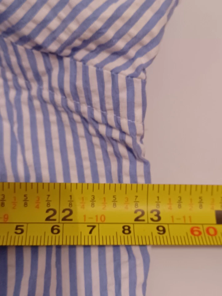 Ralph Lauren Seersucker Shirt Men's Large Blue White Short Sleeve Preppy Beach - Image 3 of 4