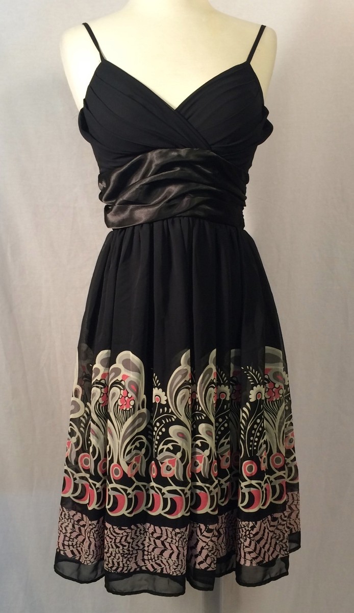 Alyn Paige Cocktail Dress Black Floral Special Occasion Spaghetti Strap  Size 3/4