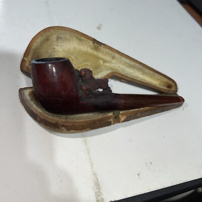 Genuine, Cased Meerschaum Fox Hound Pipe FEC
