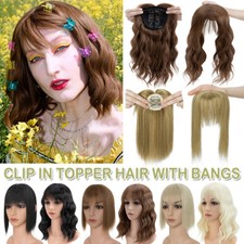Topper with Bangs Real as Human Wave Clip in Hair Extensions Toupee for Women US