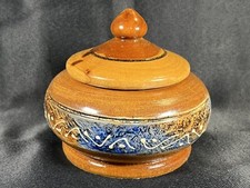 VTG Hand Carved Turned Wooden Bowl W/Lid Folk Art Round Trinket Painted Decor 4