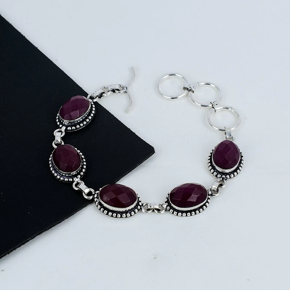 Elegant Ruby Gemstone Bracelet 925 Sterling Silver Jewelry For Anniversary Gifts - Image 2 of 4