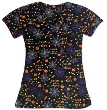 NWT Women's Large Halloween Trick Or Treat Print I Love Scrubs Scrub Top