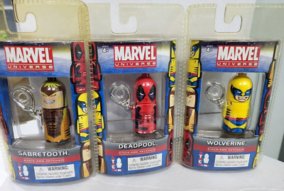 Set of 3 MARVEL Stack Em Keychains - Wolverine Sabretooth Deadpool - keyrings