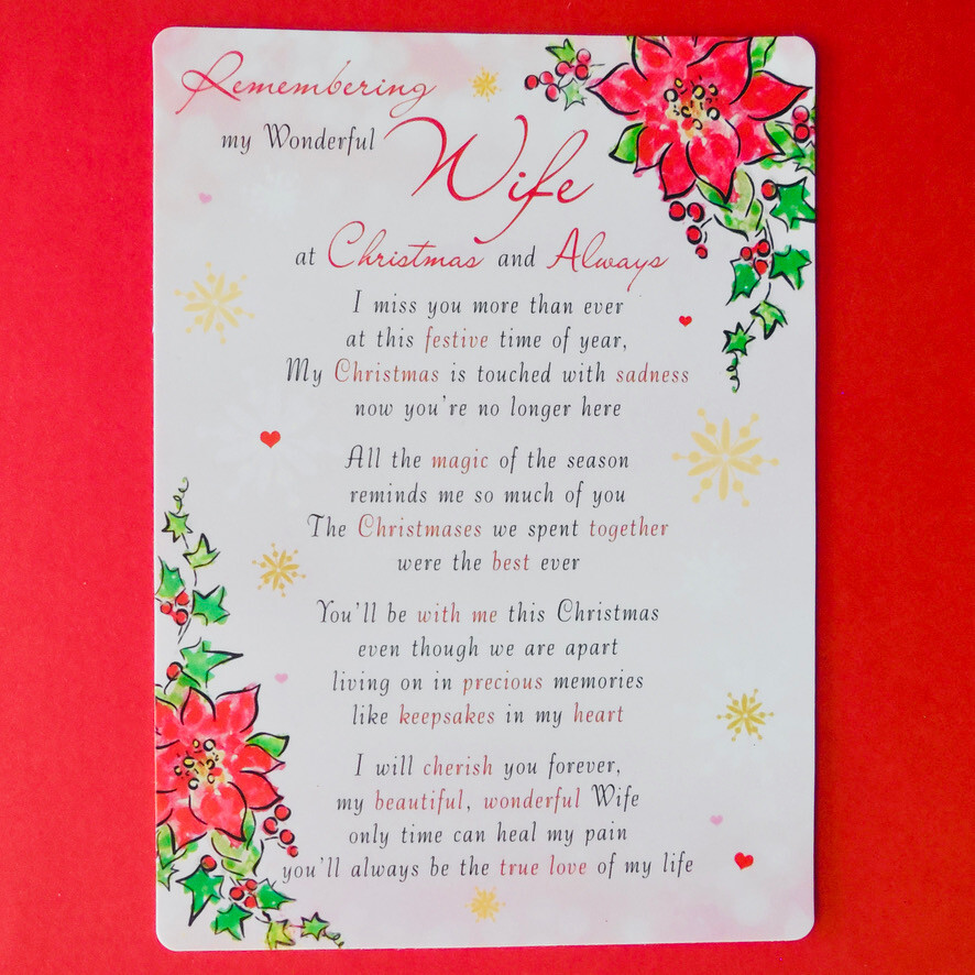 Remembering A Wonderful Wife At Christmas Graveside Card Memorial  Verse Poem