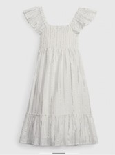 Gap Kids Smocked Midi Tank Dress - White And Silver Striped Size XXL