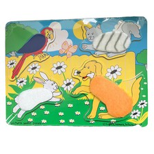 Fuzzy Puzzles Pets Friends Hand Crafted Wood Textured Melissa  Doug NEW 